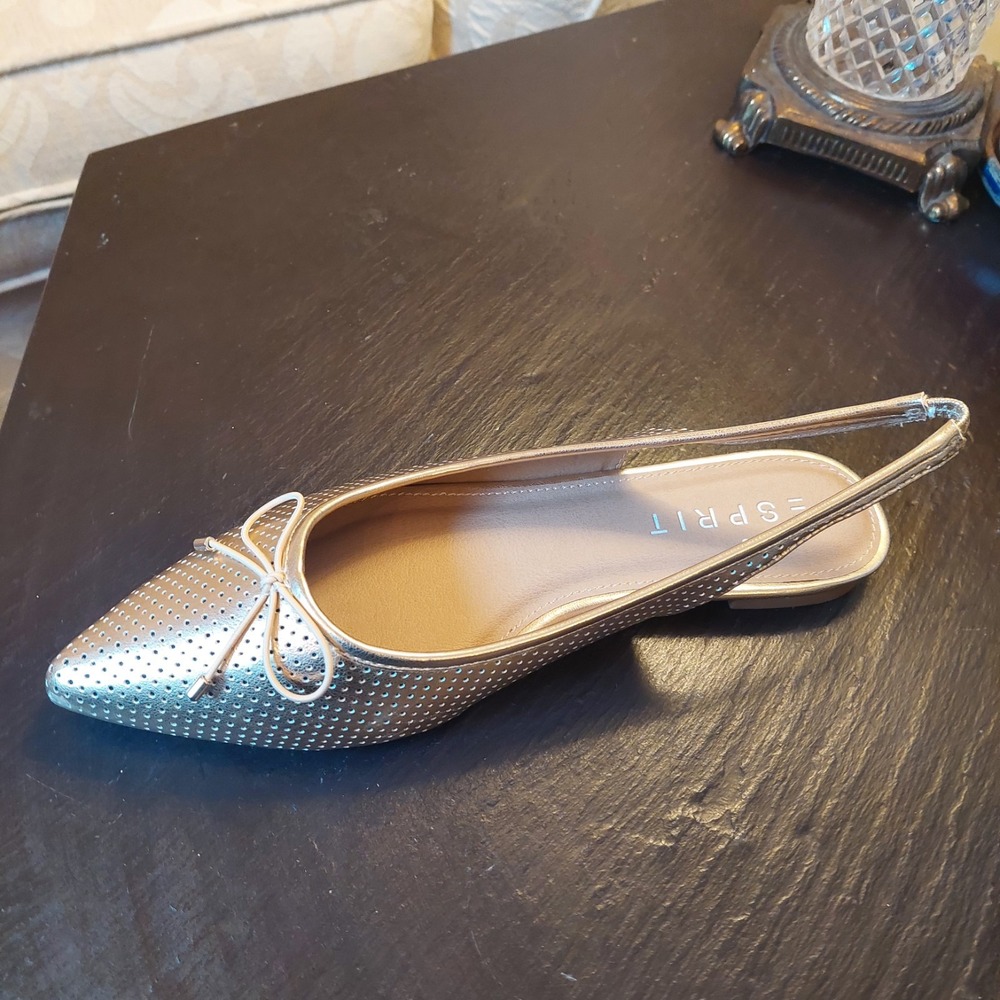 Esprit Gold Perforated Pointed Toe Slingback Flats - Picture 3 of 9
